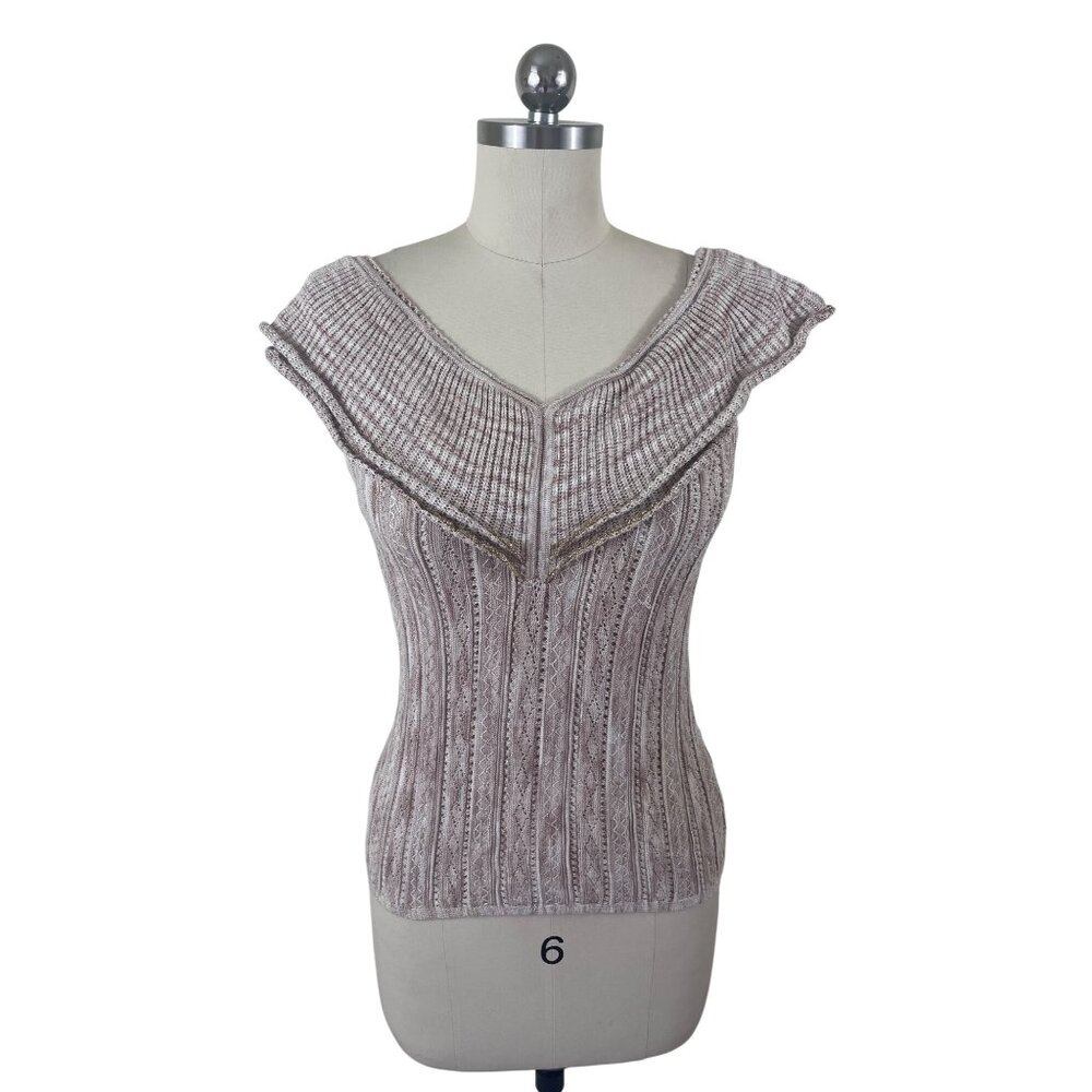 White House Black Market Metallic Knit Top Womens XS Vintage Inspired Romantic